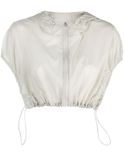 Amomento Drawstring Hooded Crop Top - White