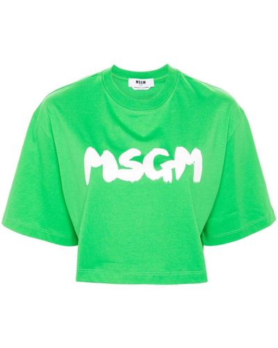MSGM Cropped-T-Shirt mit Logo-Print - Grün