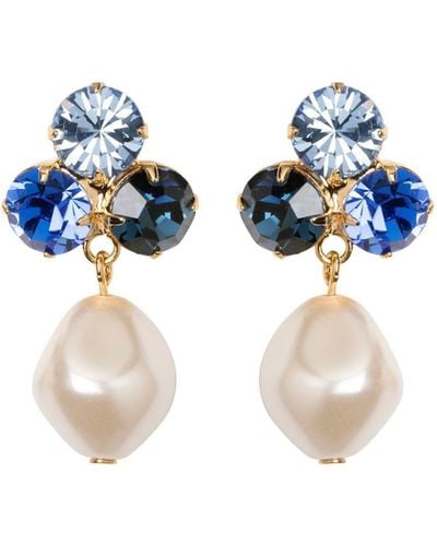 Jennifer Behr Tatiana Crystal Pearl Drop Earrings - Blue