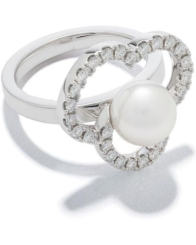 Tasaki 18kt White Gold Collection Line Chants Akoya Pearl And Diamond Ring - Metallic