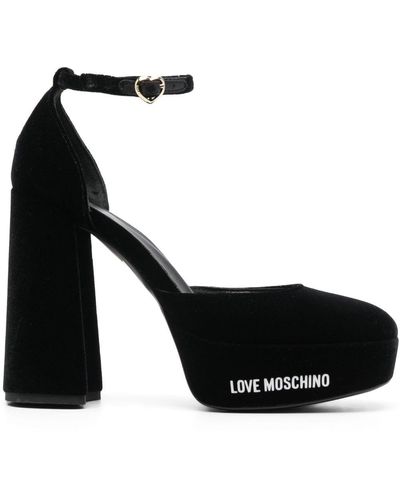 Love Moschino 120mm Velvet Leather Court Shoes - Black