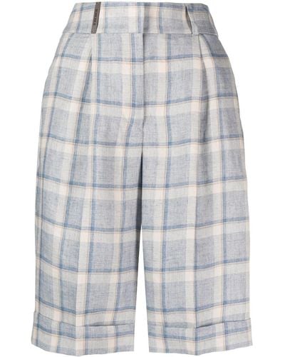 Peserico High-waist Linen Shorts - Blue