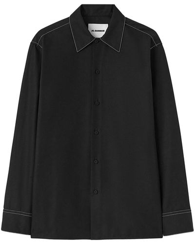 Jil Sander Long-sleeve Contrast-stitching Shirt - Black