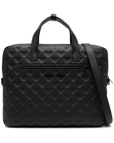 Emporio Armani Embossed-monogram Leather Briefcase - Black