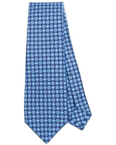 Kiton Zijden Stropdas Met Grafische Print - Blauw