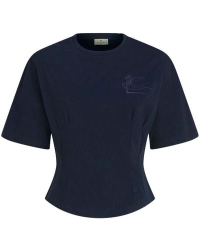 Etro Pegaso-appliqué Cotton T-shirt - Blue