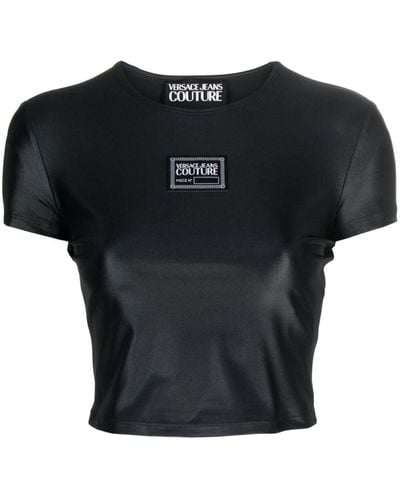 Versace Jeans Couture T-shirt crop con applicazione - Nero