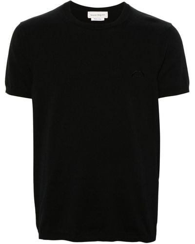 Alexander McQueen Logo-embroidered Knitted T-shirt - Black