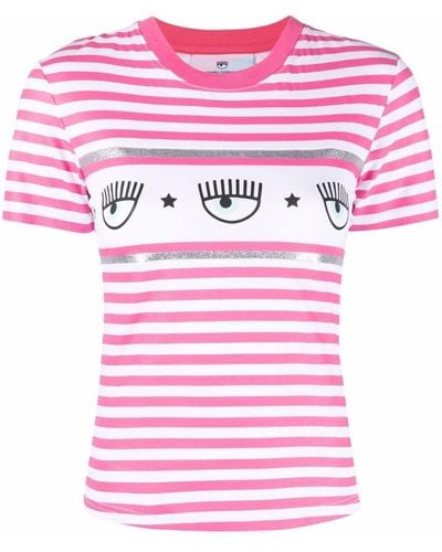 Chiara Ferragni アイモチーフ ストライプ Tシャツ - ピンク