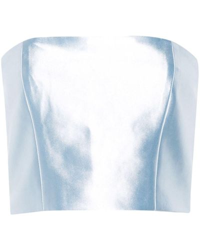 ROTATE BIRGER CHRISTENSEN Shiny Suiting Cropped Top - Blue