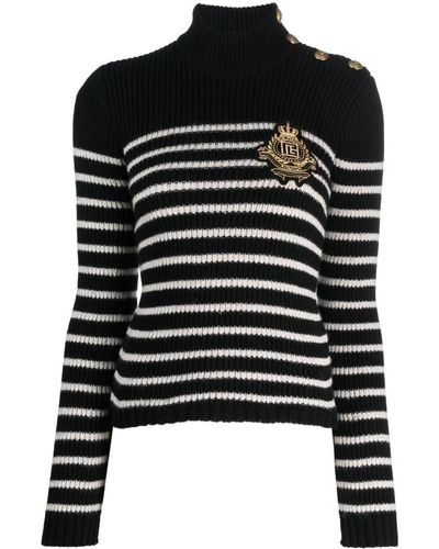 Balmain Pull rayé à patch logo - Noir