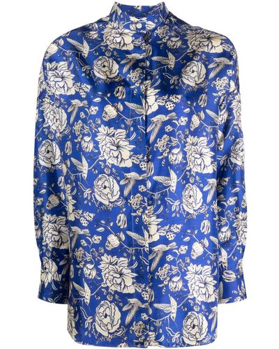 Destin Flower-printed Silk Shirt - Blue