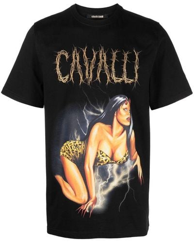 Roberto Cavalli Graphic-print Cotton T-shirt - Black