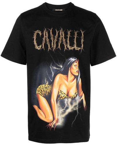 Roberto Cavalli Graphic-print Cotton T-shirt - Black