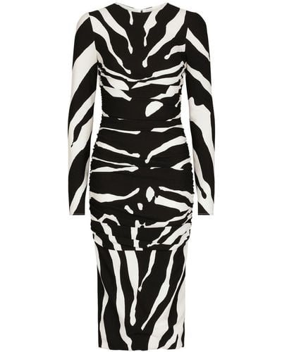 Dolce & Gabbana Zebra-print Long-sleeve Dress - Black