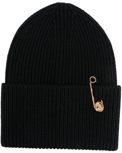 Versace Safety-pin Ribbed Beanie - Black