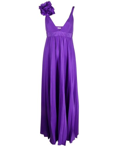 P.A.R.O.S.H. Floral-appliqué V-neck Dress - Purple