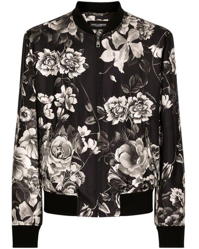 Dolce & Gabbana Floral-print Silk Bomber Jacket - Black