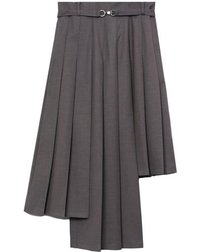 ROKH Asymmetric Pleated Midi Skirt - Grey