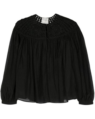 Forte Forte Crochet-panel cotton blouse - Schwarz