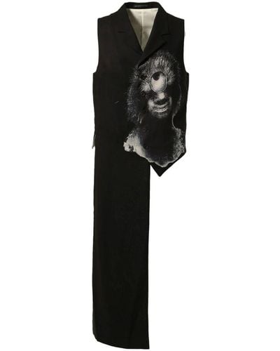 Yohji Yamamoto Artistic-print Asymmetric Waistcoat - Black