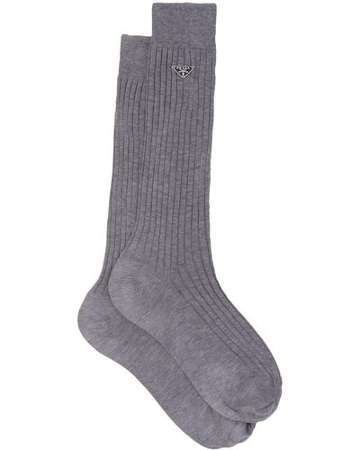 Prada Fine-ribbed Cotton Socks - Grey