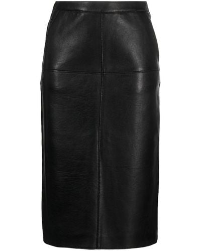 P.A.R.O.S.H. Leather Pencil Midi Skirt - Black