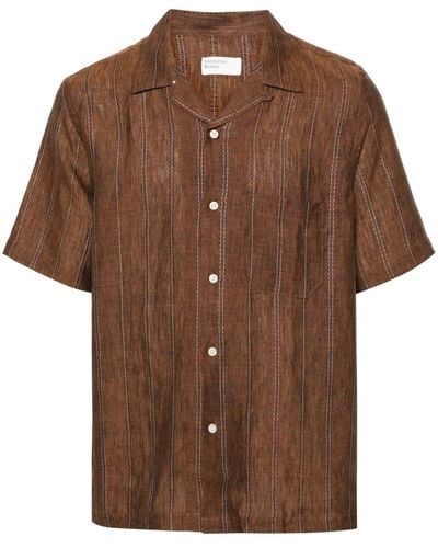 Universal Works Road Striped Linen Shirt - Brown