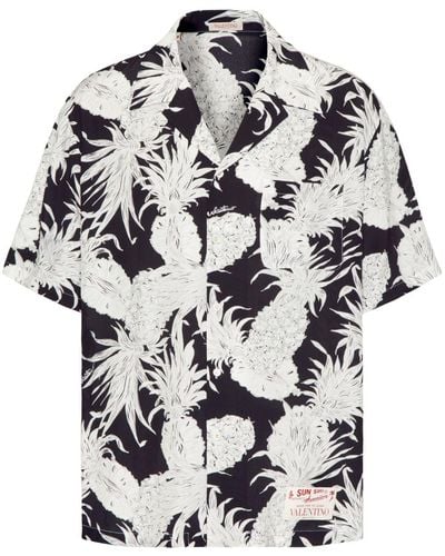 Valentino Garavani Seiden-Bowlinghemd mit Ananas-Print - Weiß