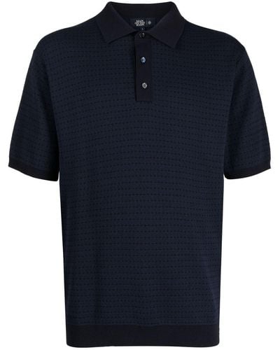 MAN ON THE BOON. Jacquard-pattern Knitted Polo Shirt - Blue