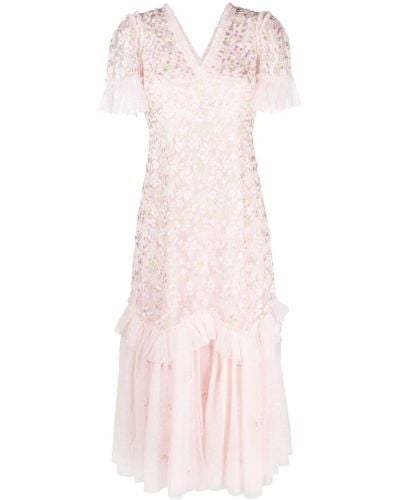 Needle & Thread Primrose Floral-embroidered Tulle Dress - Pink