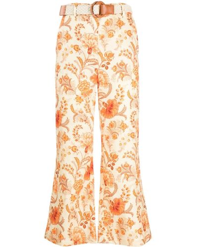 Zimmermann Junie Floral-print Linen Pants - Orange