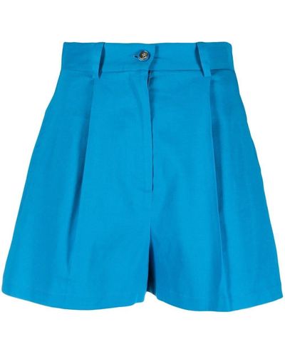 Pinko High-waist Linen-blend Shorts - Blue