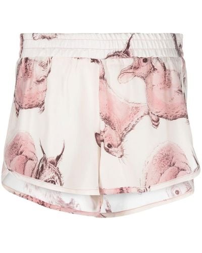 Stella McCartney Short en soie à imprimé animalier - Rose