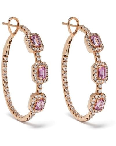 Stefere 18kt Rose Gold Diamond Sapphire Hoop Earrings - Metallic