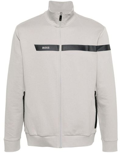 BOSS Stripe-detail Logo-print Jacket - Gray