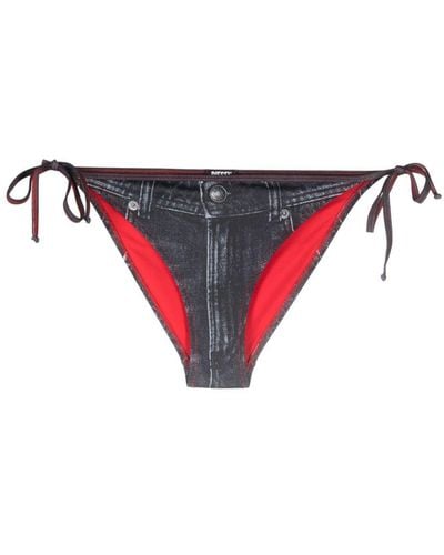 DIESEL Jeans-print Side-tie Bikini Bottoms - Red