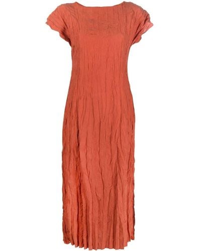 Totême Crinkled Cap-sleeve Silk Dress - Orange