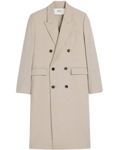 Ami Paris Double-breasted Wool Coat - Natural