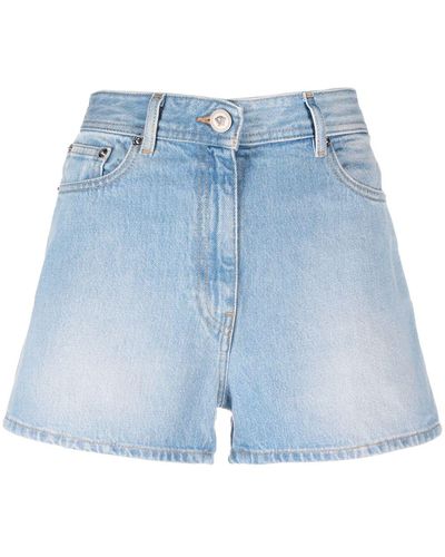 Versace Short en jean Butterflies à taille haute - Bleu