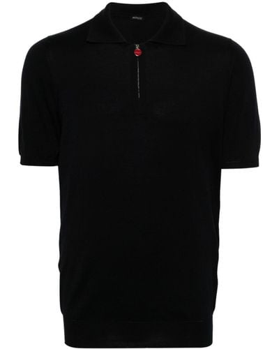 Kiton Fine-ribbed Polo Shirt - Black