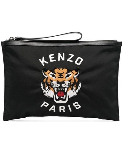 KENZO タイガーヘッド クラッチバッグ - ブラック