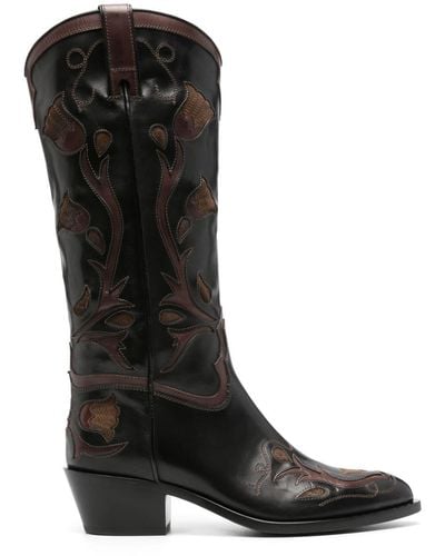 Sartore 45mm Western Knee-high Leather Boots - Black