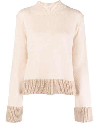 Alysi Contrasting-trim High-neck Sweater - Natural