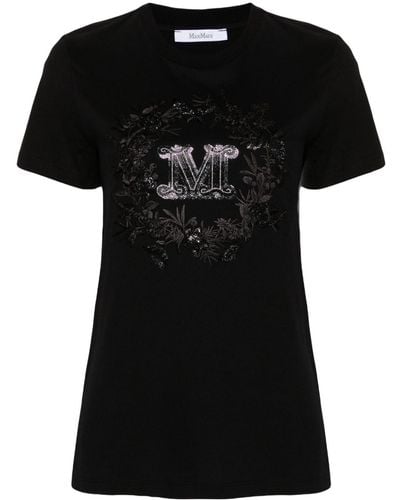 Max Mara T-shirt Verfraaid Met Logo - Zwart