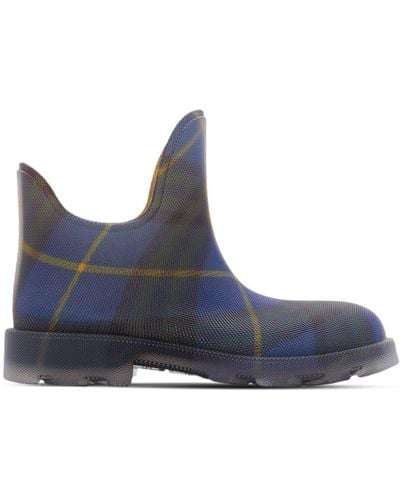 Burberry Marsh Checked Rubber Ankle Boots - Blue