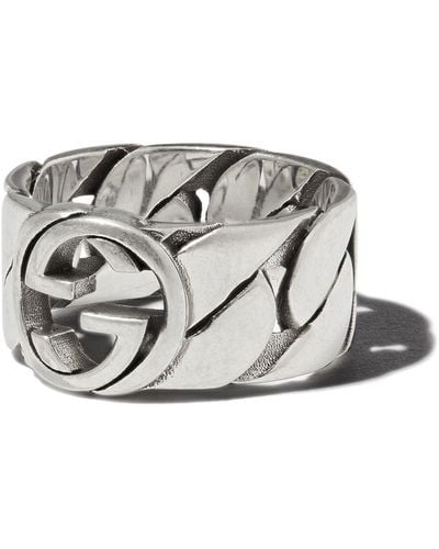 Gucci Anillo Interlocking G con banda ancha - Metálico