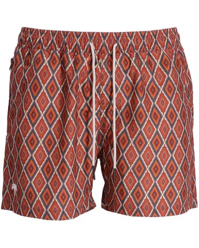 Oas Geometric-print Swim Shorts - Red
