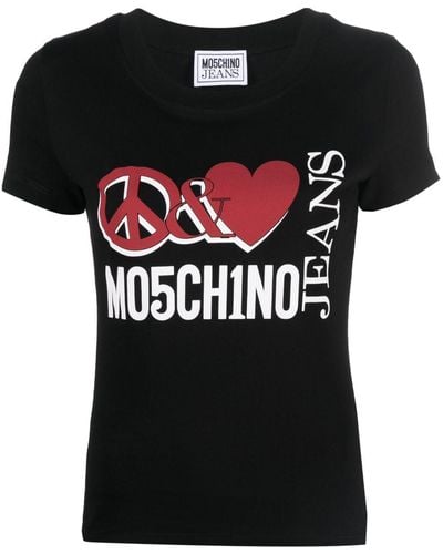 Moschino Jeans T-Shirt mit Logo-Print - Schwarz