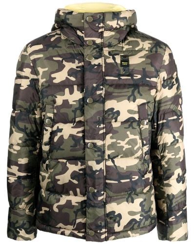 Blauer Gefütterte Jacke mit Camouflage-Print - Grau